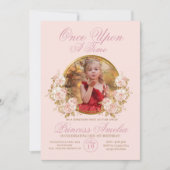 Roze Gouden Kasteel Prinses Foto 1e Verjaardag Kaart (Voorkant)