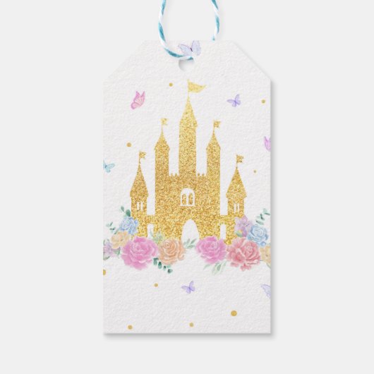 Roze Gouden Kasteel Prinses Verjaardag Dank u Labe Cadeaulabel (Achterkant)