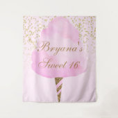 Roze & Gouden Katoenen Candy Sweet 16 Feest Achter Wandkleed (Voorkant)