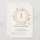 Roze & Gouden Kersenbloesem Meisje 1e Verjaardag Kaart (Voorkant)