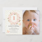Roze & Gouden Kersenbloesem Meisje Foto 1e Verjaar Kaart (Voorkant)