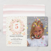 Roze & Gouden Kersenbloesem Meisje Foto Verjaardag Kaart (Voorkant / Achterkant)