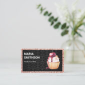 Roze Gouden Kersencupcake Banketbakkerij Visitekaartje (Staand voorkant)