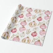 Roze Gouden Kerst Ornamenten Cadeaupapier (Uitgerold)