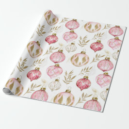 Roze Gouden Kerst Ornamenten Cadeaupapier