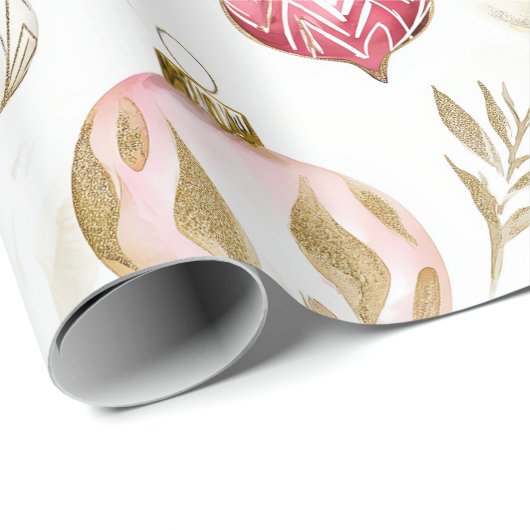 Roze Gouden Kerst  Ornamenten Cadeaupapier (Rol Hoek)