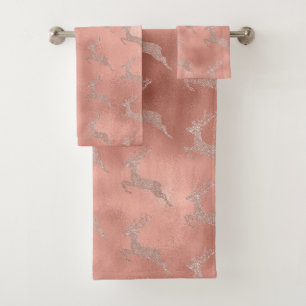 Roze Gouden Kerst Rendier Glitter uitzicht Bad Handdoek