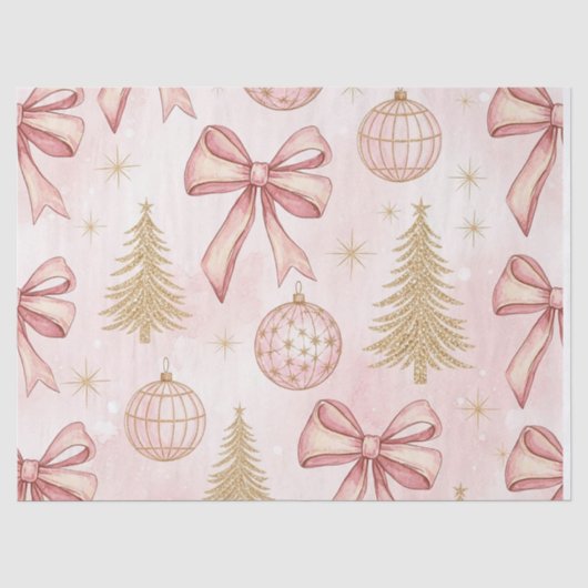 Roze Gouden Kerst Tissue Tissuepapier (Voorkant)