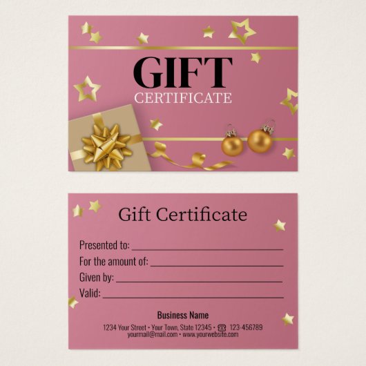 Roze gouden kerstbal ribbon-kaartje visitekaartje (Voorkant /achterkant)