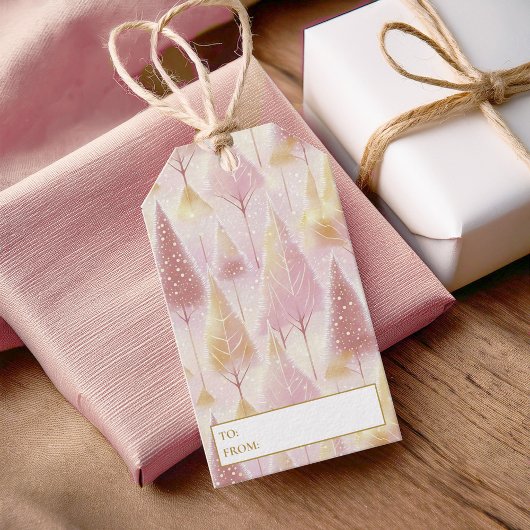 Roze Gouden Kerstbomen Patroon#13 ID1009 Cadeaulabel