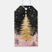 Roze Gouden Kerstboom Cadeaulabel (Voorkant)