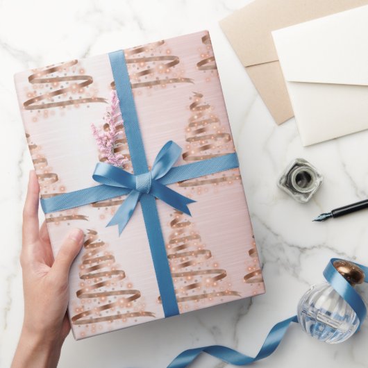 Roze gouden kerstboom  cadeaupapier (Geschenken)