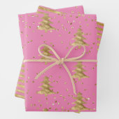  roze gouden kerstboom glitz inpakpapier vel (In situ)