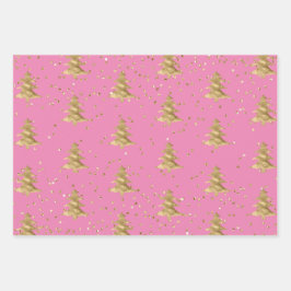  roze gouden kerstboom glitz inpakpapier vel