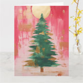 Roze Gouden Kerstboom Kaart (Gele Bloem)