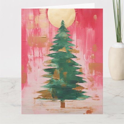 Roze Gouden Kerstboom Kaart (Voorkant)