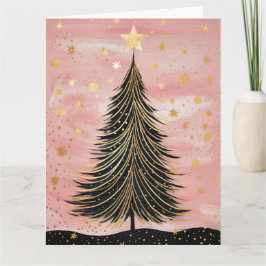 Roze Gouden Kerstboom Kaart