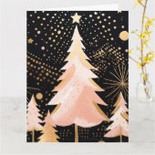 Roze Gouden Kerstboom Kaart (Gele Bloem)