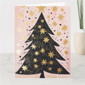 Roze Gouden Kerstboom Kaart (Voorkant)
