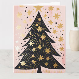Roze Gouden Kerstboom Kaart