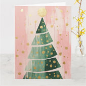 Roze Gouden Kerstboom Kaart (Gele Bloem)