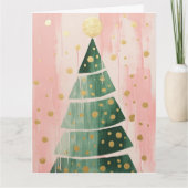 Roze Gouden Kerstboom Kaart (Voorkant)