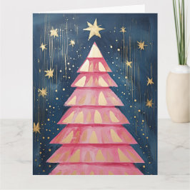 Roze Gouden Kerstboom Kaart