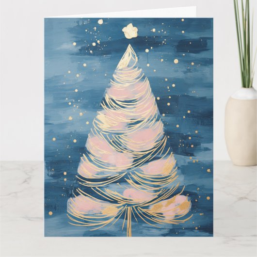Roze Gouden Kerstboom Kaart (Voorkant)