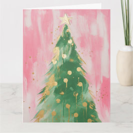Roze Gouden Kerstboom Kaart