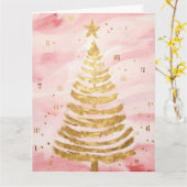 Roze Gouden Kerstboom Kaart (Gele Bloem)