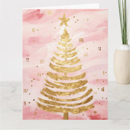 Roze Gouden Kerstboom Kaart