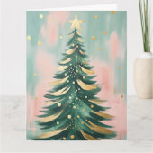 Roze Gouden Kerstboom Kaart (Voorkant)