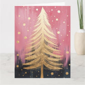 Roze Gouden Kerstboom Kaart (Voorkant)
