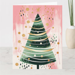 Roze Gouden Kerstboom Kaart