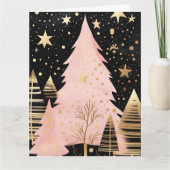 Roze Gouden Kerstboom Kaart (Voorkant)
