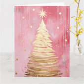 Roze Gouden Kerstboom Kaart (Gele Bloem)