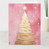 Roze Gouden Kerstboom Kaart (Voorkant)