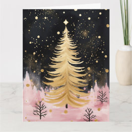 Roze Gouden Kerstboom Kaart
