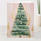 Roze Gouden Kerstboom Kaart (Voorkant)