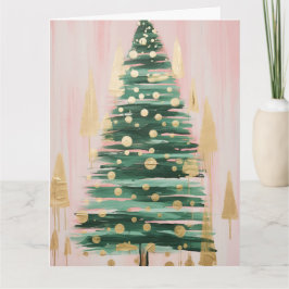 Roze Gouden Kerstboom Kaart