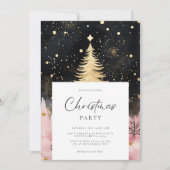 Roze Gouden Kerstboom Kaart (Voorkant)