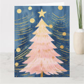 Roze Gouden Kerstboom Kaart (Voorkant)