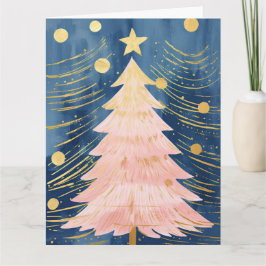 Roze Gouden Kerstboom Kaart