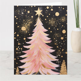Roze Gouden Kerstboom Kaart