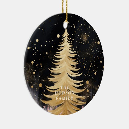 Roze Gouden Kerstboom Keramisch Ornament (Rechts)