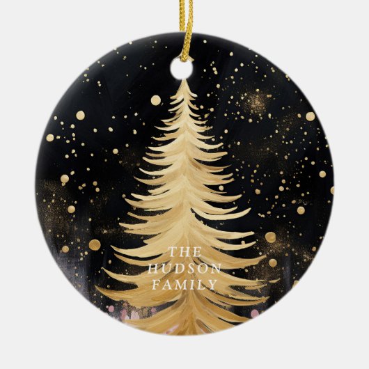 Roze Gouden Kerstboom Keramisch Ornament (Voorkant)