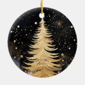 Roze Gouden Kerstboom Keramisch Ornament (Achterkant)