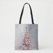 Roze Gouden Kerstboom met Impasto Tote Bag (Voorkant)