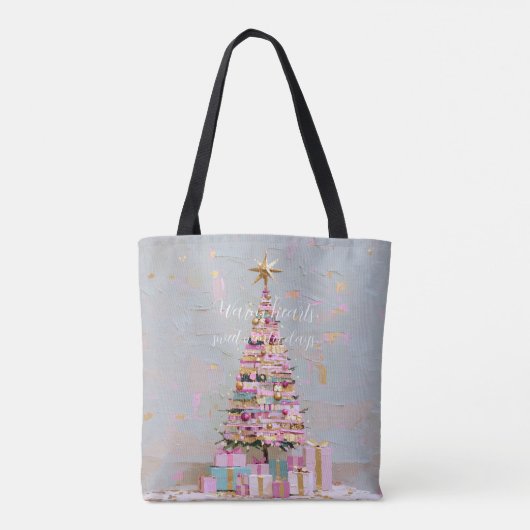 Roze Gouden Kerstboom met Impasto Tote Bag (Achterkant)