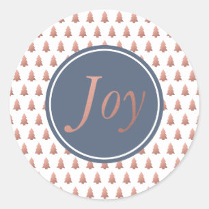 Roze Gouden Kerstboom Patroon Blauw Ronde Sticker